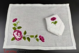 Placemat & Napkin set - Sapa rose embroidery